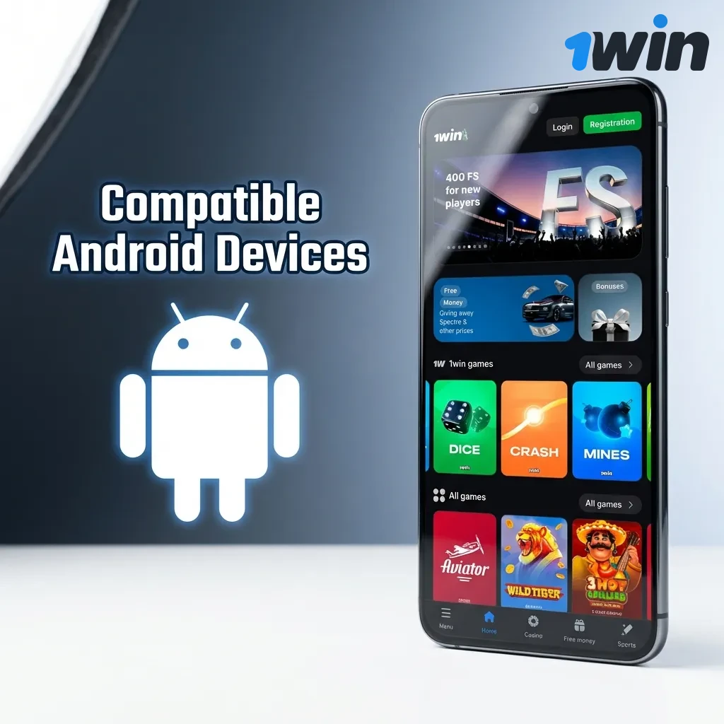 1win app compatible with popular Android phones including Samsung, Xiaomi, Realme, Vivo, Oppo, OnePlus, Poco, Motorola