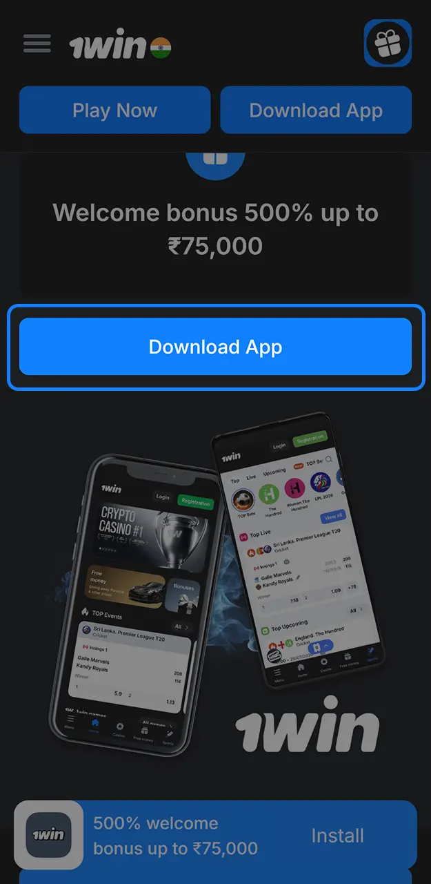 Download the 1win app for iOS.