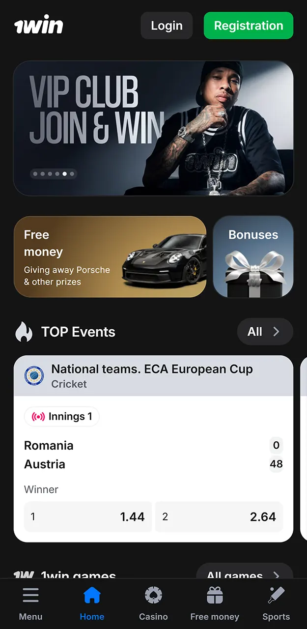 Tap the newly created shortcut icon to launch the application of 1win.