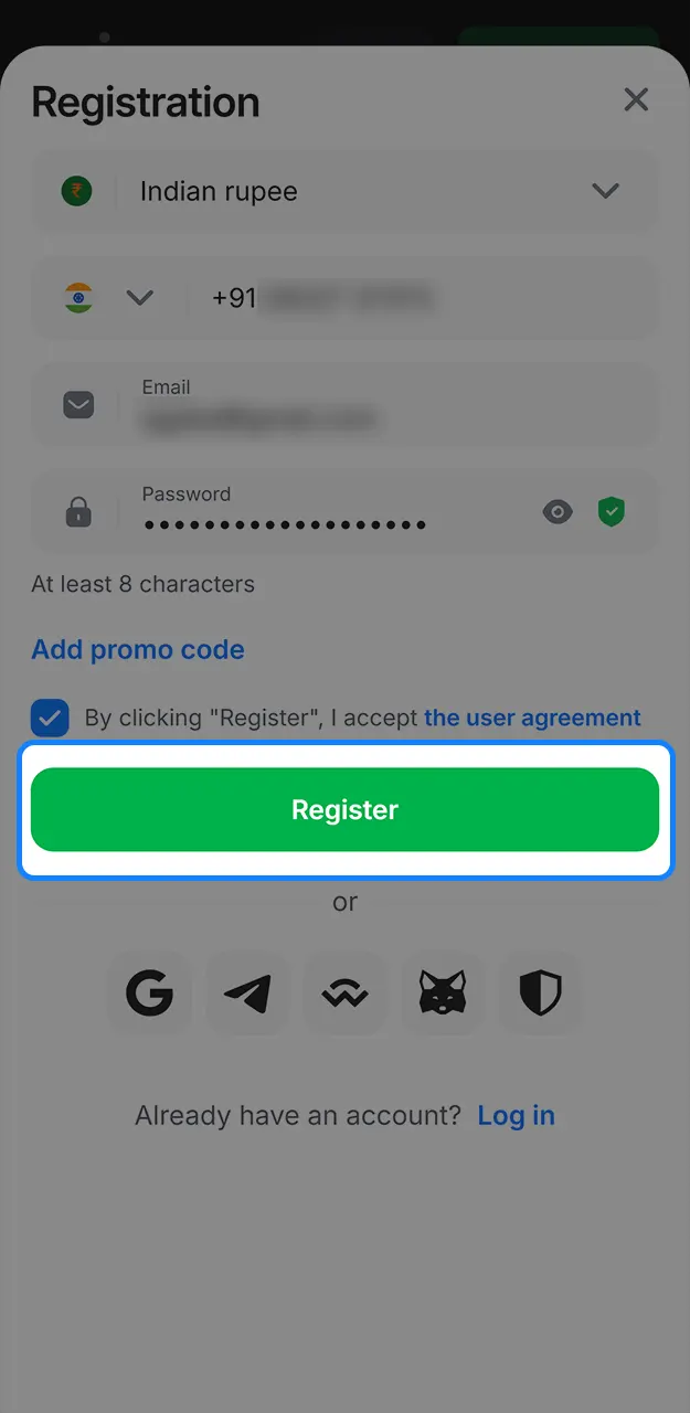 Finalize your account profile setup and complete the registration on 1win.
