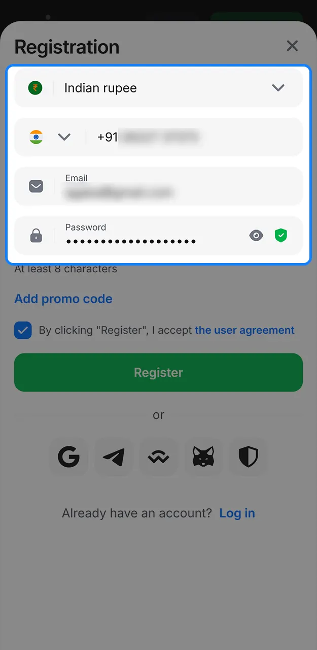 Fill out the registration form and enter your personal information on 1win.