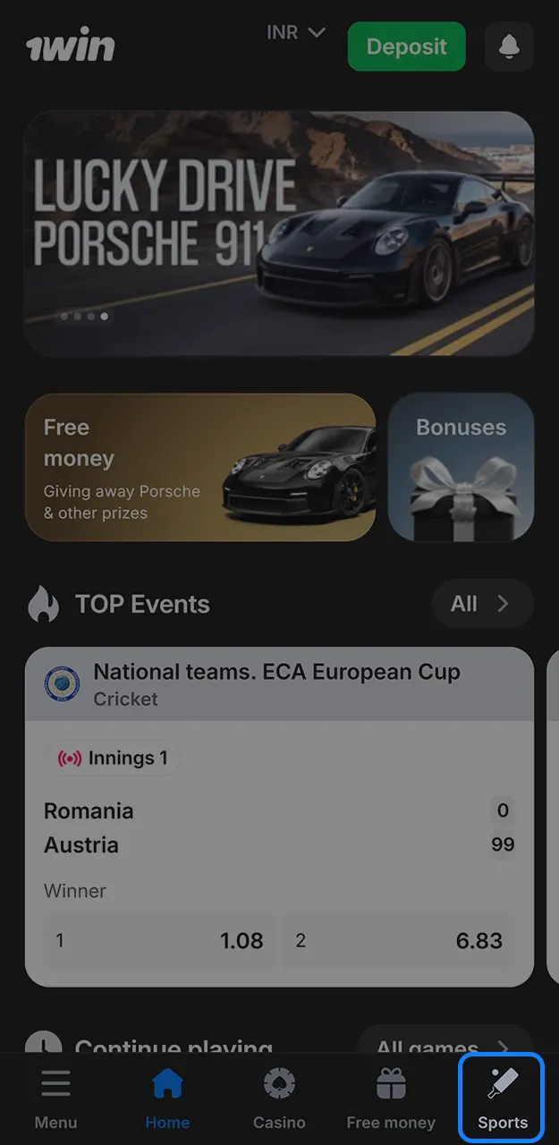Sign up and place your first bet on 1win.