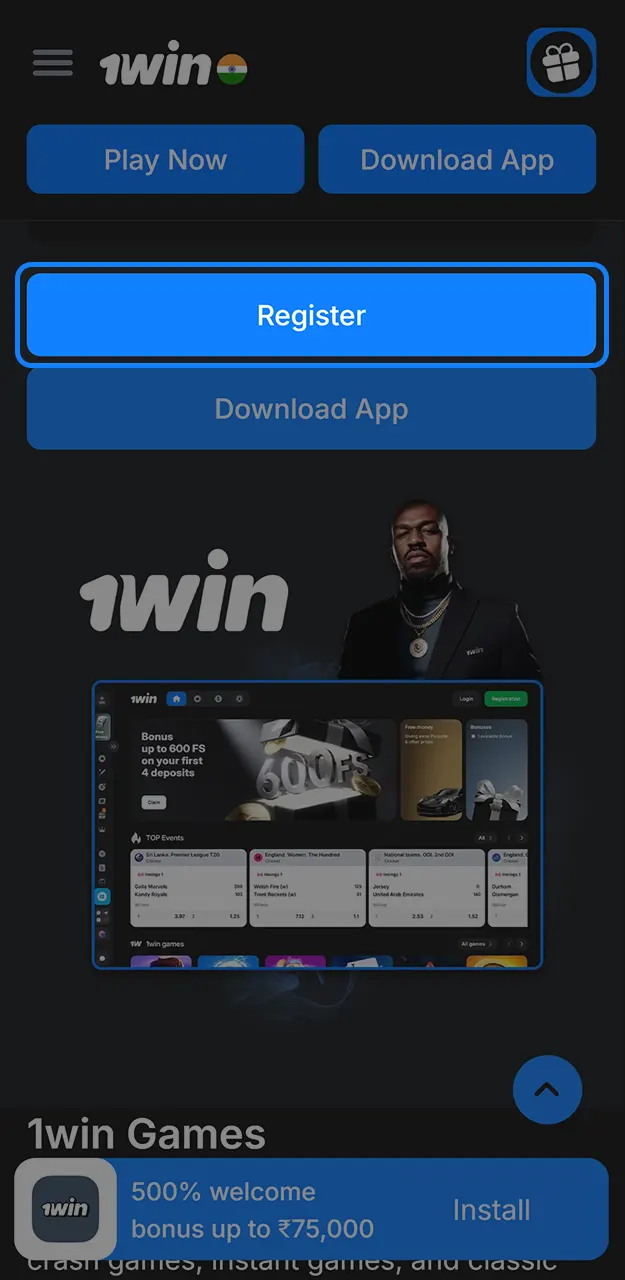 Go to 1win and sign up for a new account.