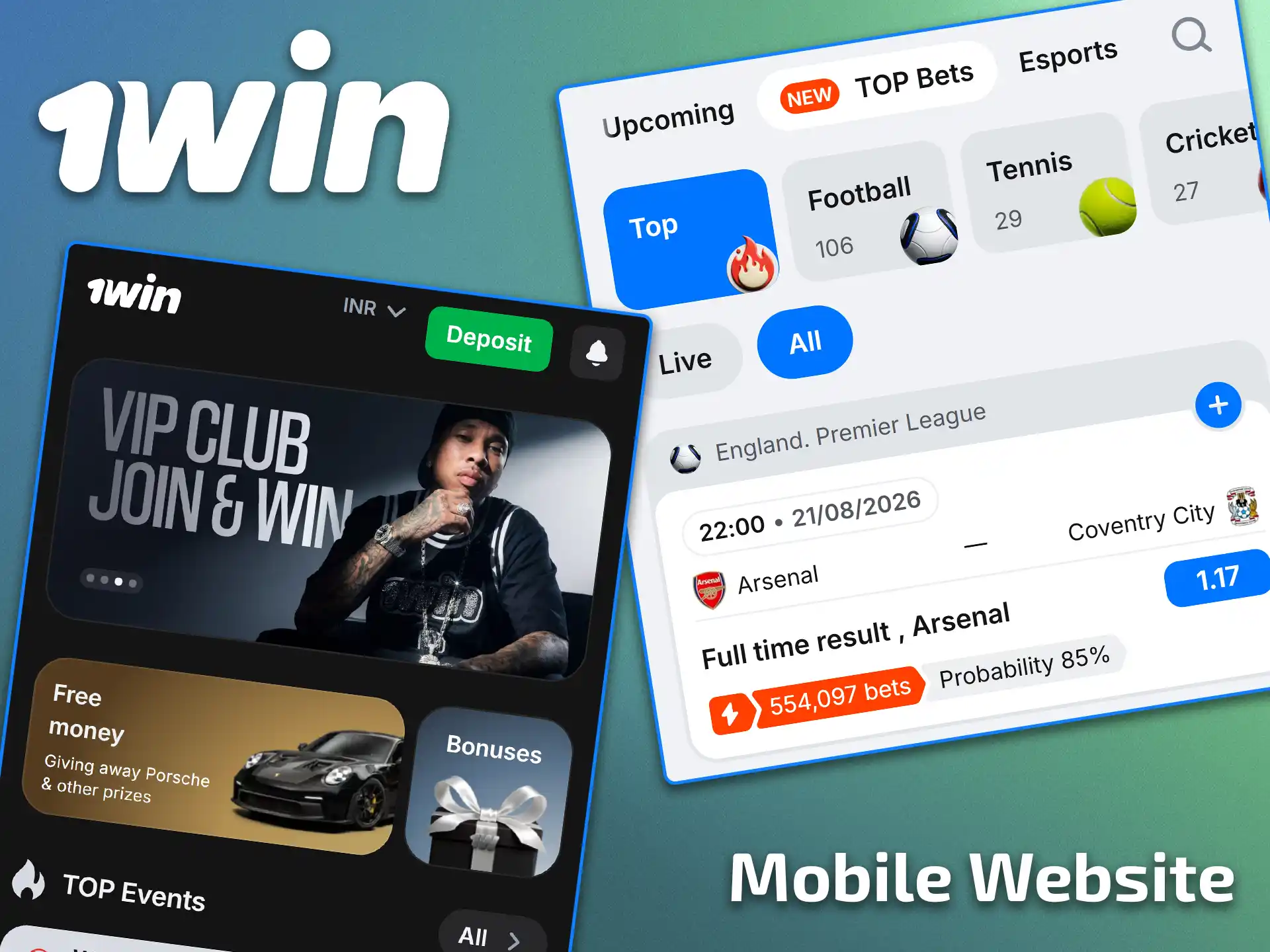 Place bets directly in your phone browser using the mobile website version of 1win.