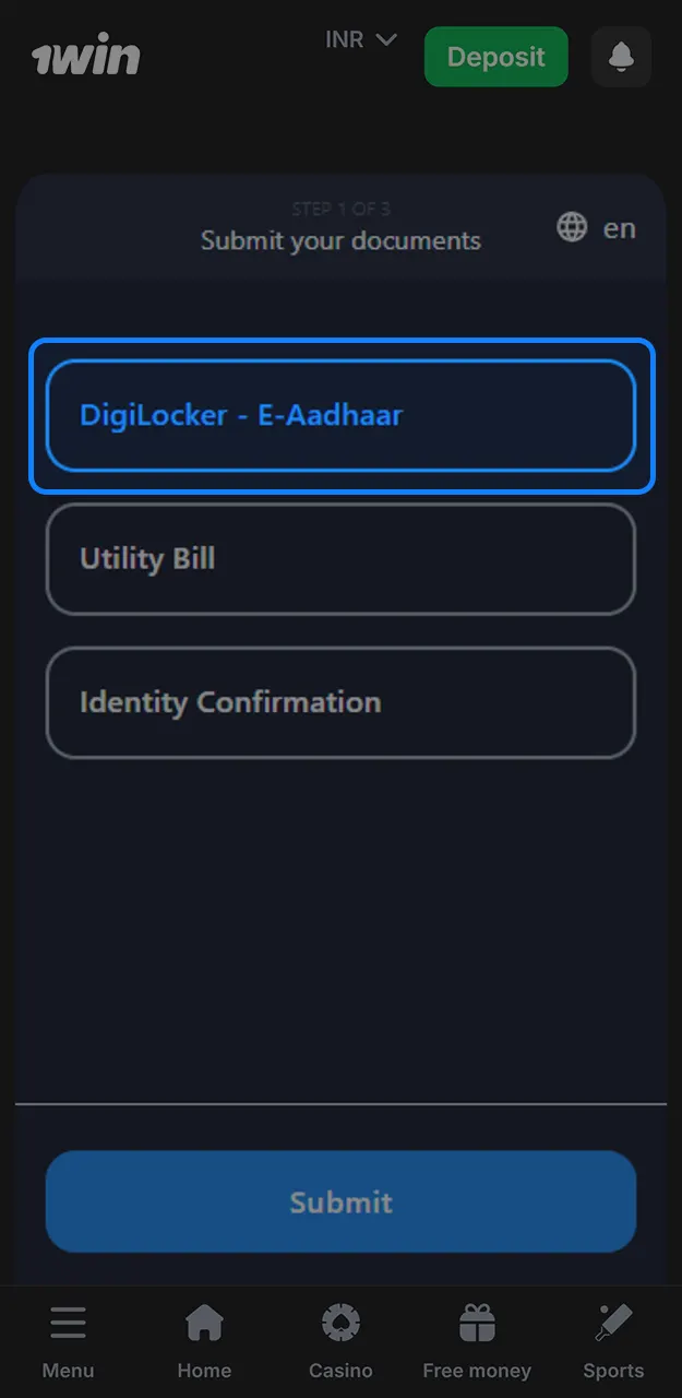 Verify your identity on 1win.