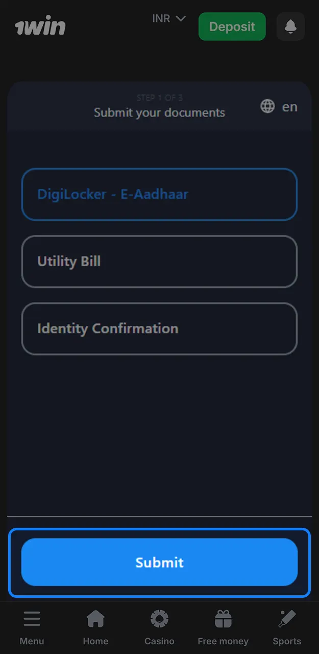 On 1win, you can complete a quick account verification.