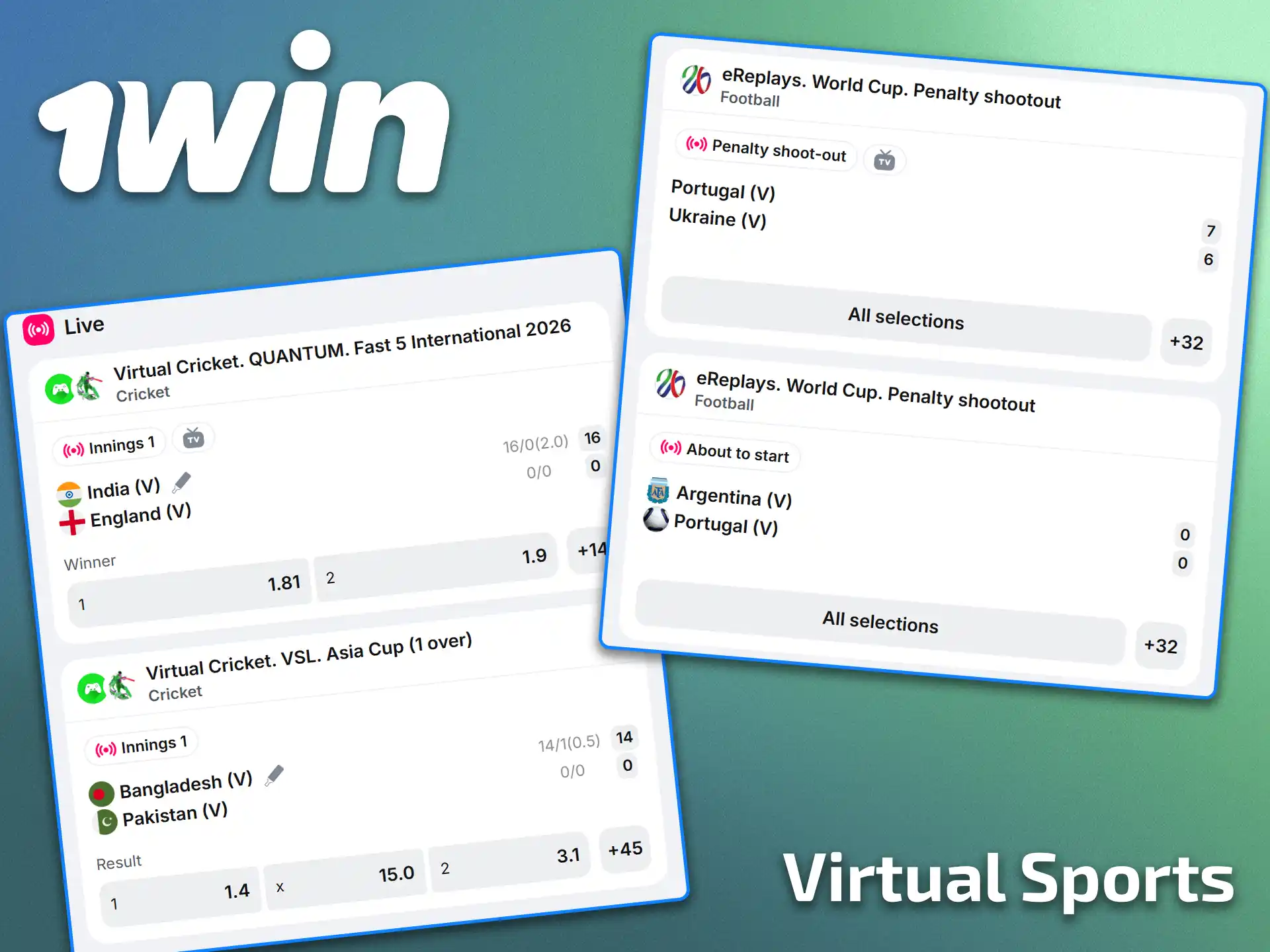 Enjoy simulated matches 24/7 in virtual sports betting on 1win.