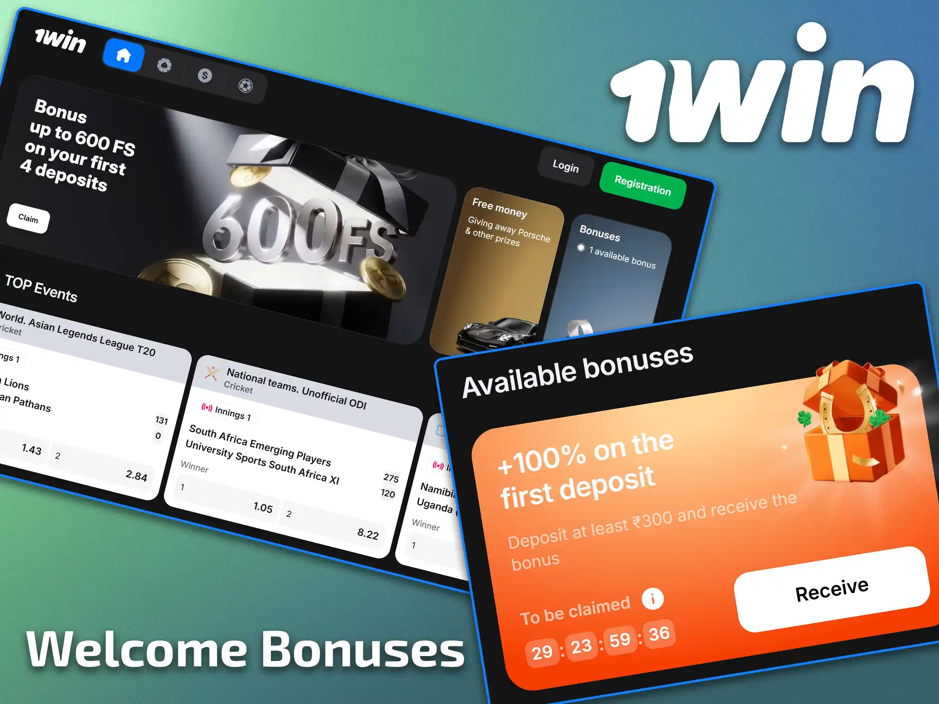 Claim initial registration rewards under welcome bonuses for players from India on 1win.