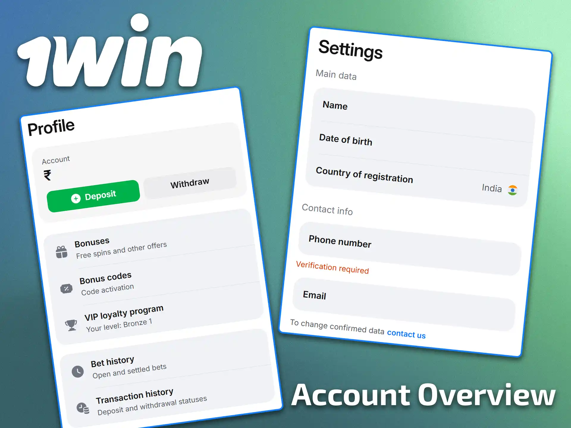 Check the status and settings of your profile on 1win.