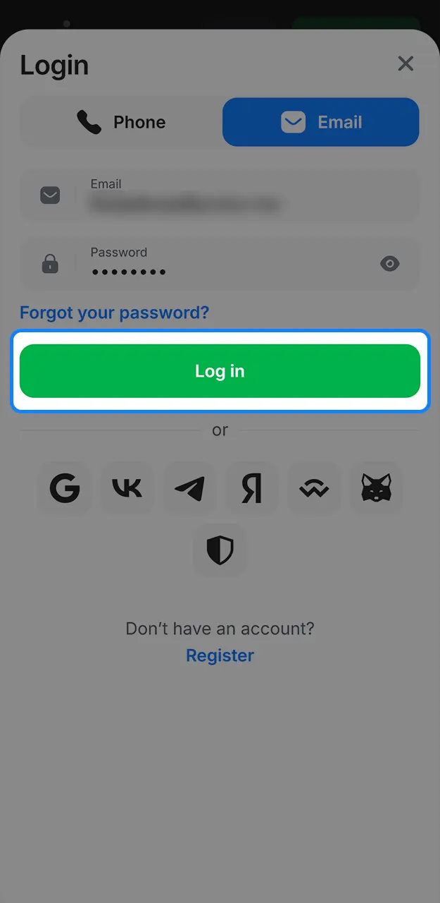 Log in to your 1win account.