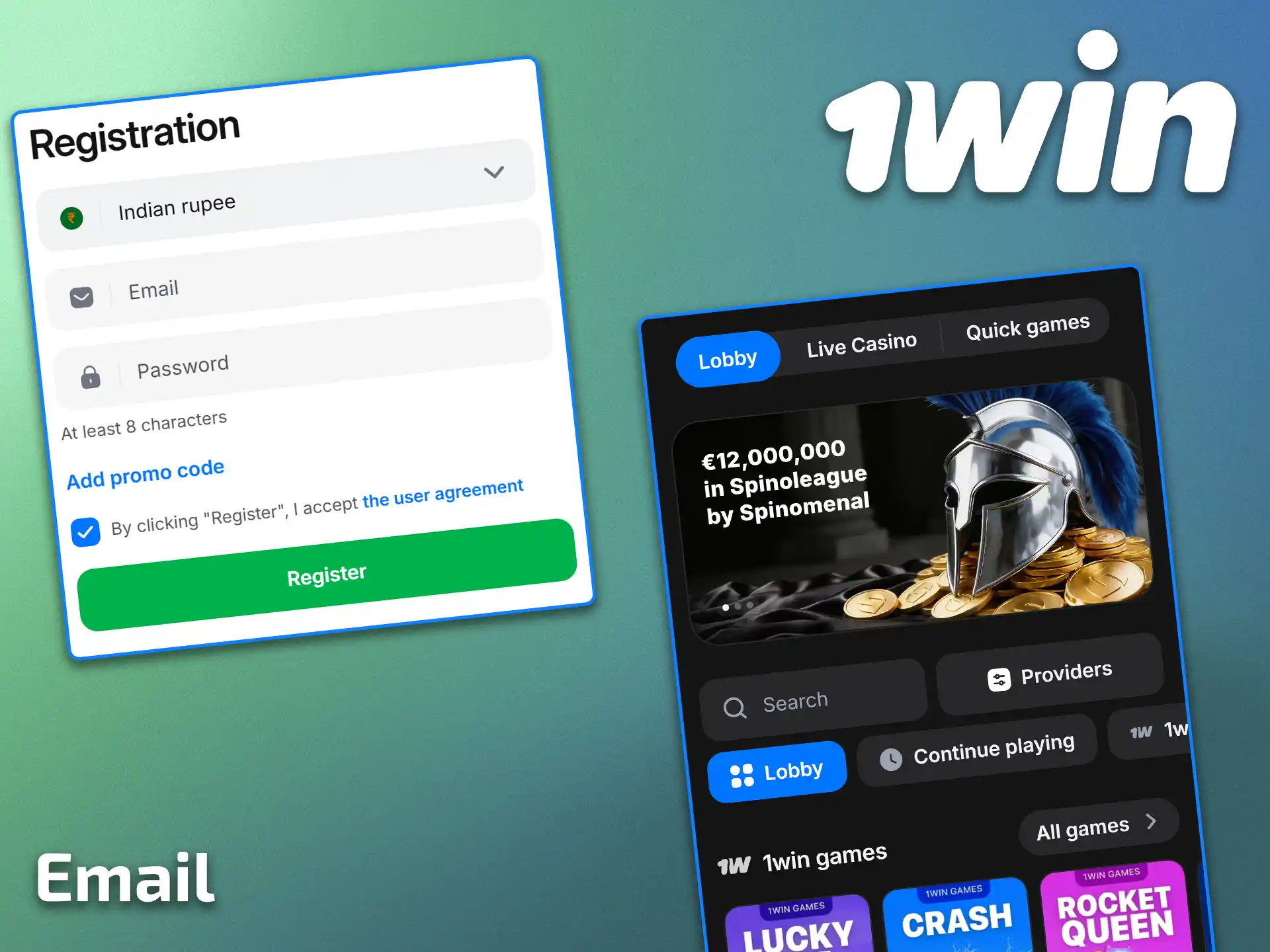 Please enter your email address when registering with 1win.