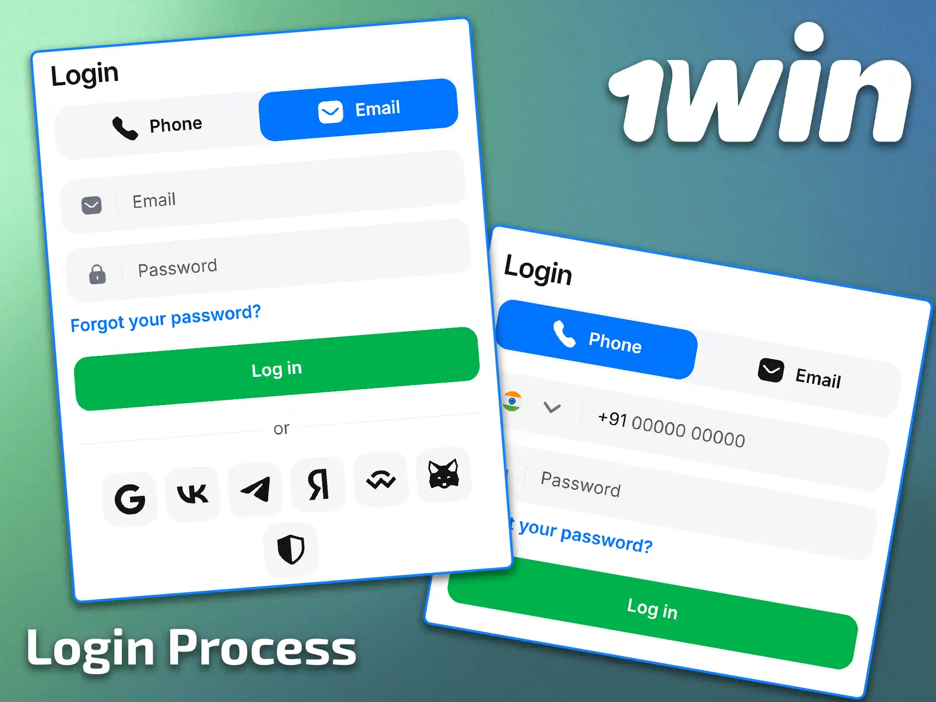 Enter your credentials to complete the 1win login process.