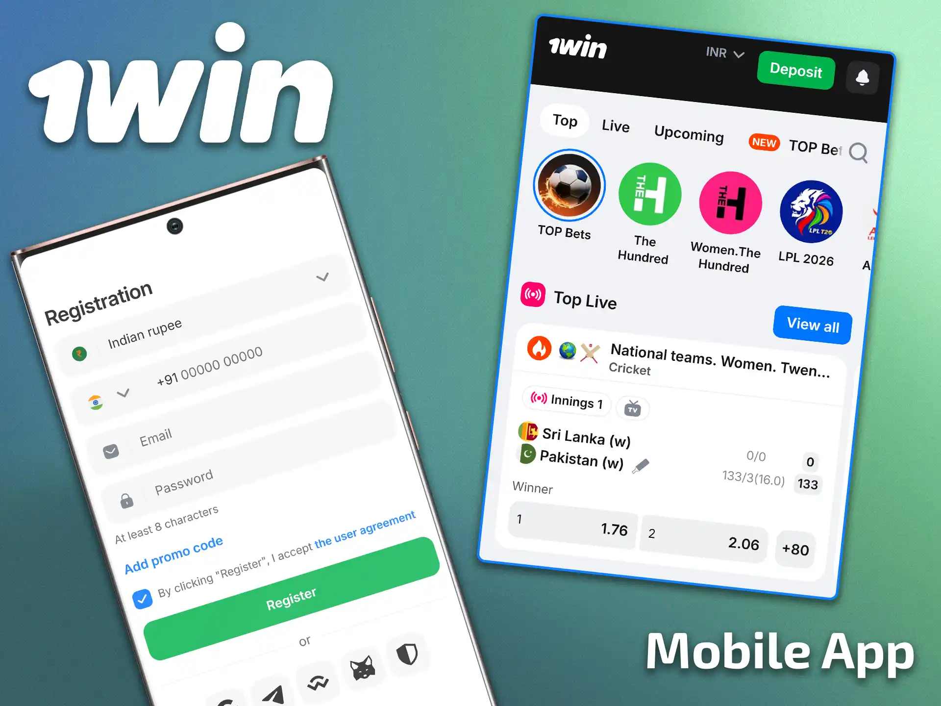Sign up using the 1win mobile app.