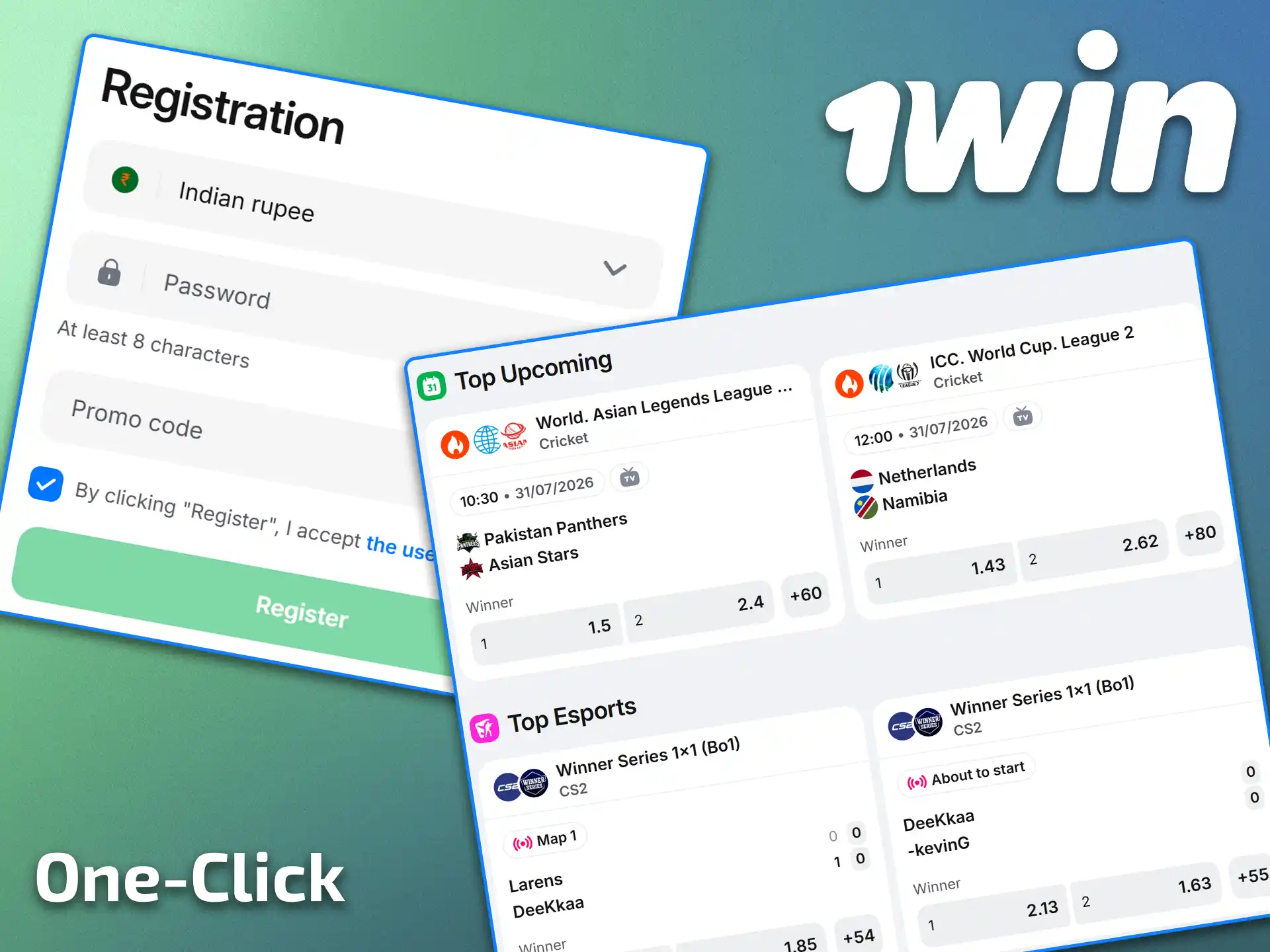 Sign up quickly with just a couple of clicks on 1win.