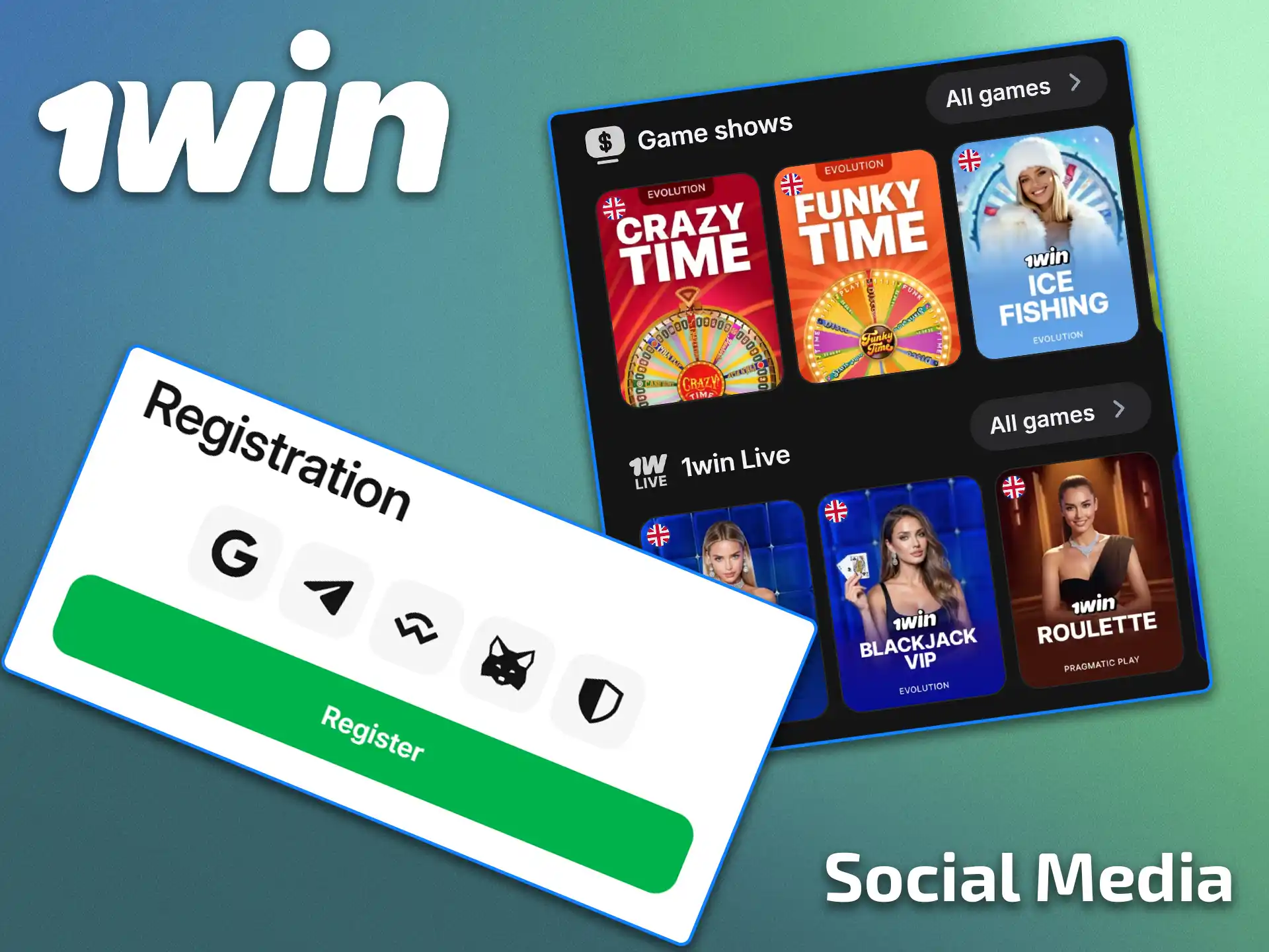 Sign up using your social media accounts on 1win.